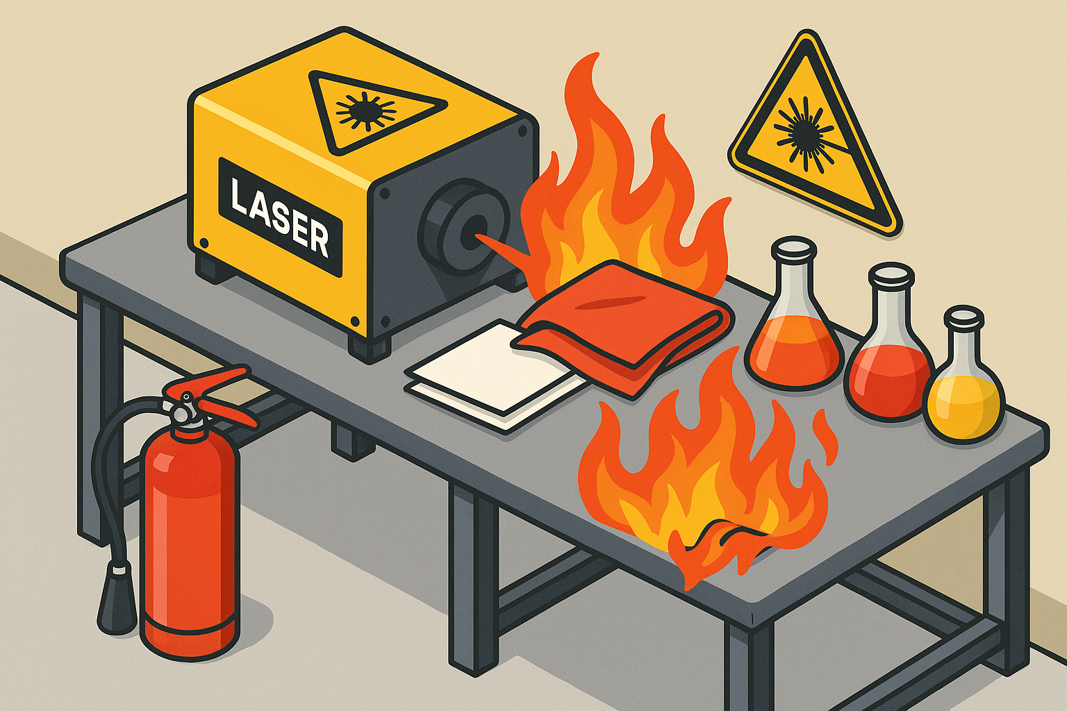 Illustration du risque d'incendie lié au laser