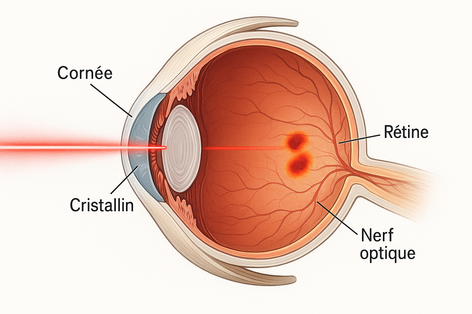 Illustration des dommages oculaires causés par un laser